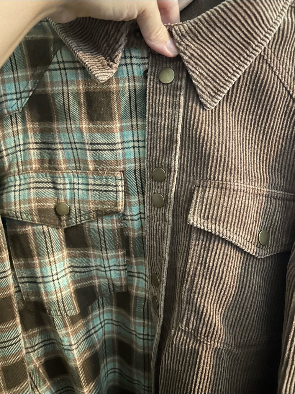 NWOT Oli & Hali Brown Corduroy and Plaid Shirt Jacket - Picture 2 of 7